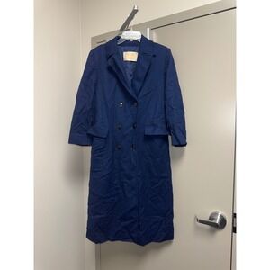 Pendleton Wool Trench Coat Navy Blue Double Breasted Belted Midi Women's Size 8